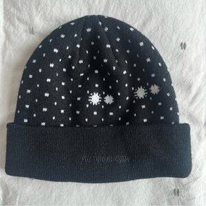 FA Black Knit Beanie with White Pattern
